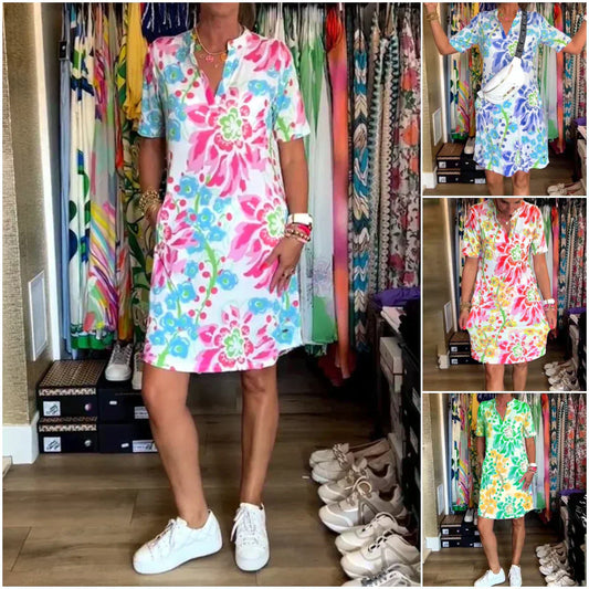 🔥Sıcak Satış - %49 İNDİRİM🔥Vestido de manga corta con estampado floral